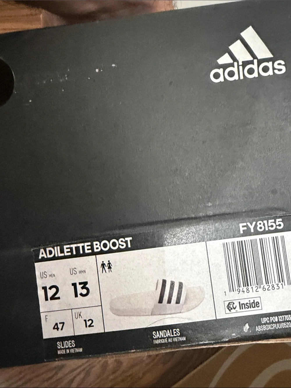 adidas White Slide Sandals with Black Stripes